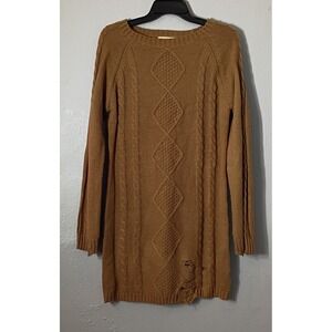 PROMESA Coffee Brown Knitted Sweater Dress Size Small Distressed New With Tag